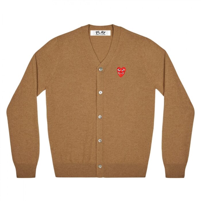 PLAY MEN'S CARDIGAN WITH RED FAMILY HEART (BROWN)
