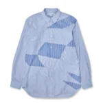 CURVED BLUE STRIPED PATCHWORK SHIRT