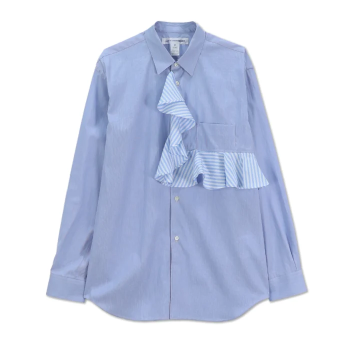 BLUE STRIPE CONTRAST SHIRT WITH FRILL PLACKET