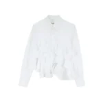 WHITE COTTON BROAD CLOTH SPIRAL CUT FRILL SHIRT